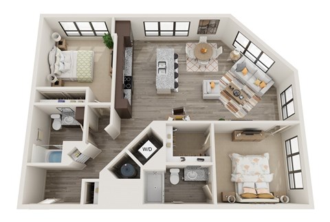 Floor plan for 2 beds, 2 baths, 1254 sqft